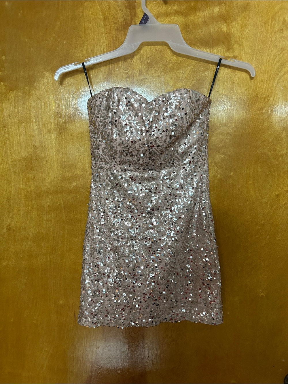 Forever 21 Strapless Sequin Mini Dress - Rose with silver sequins